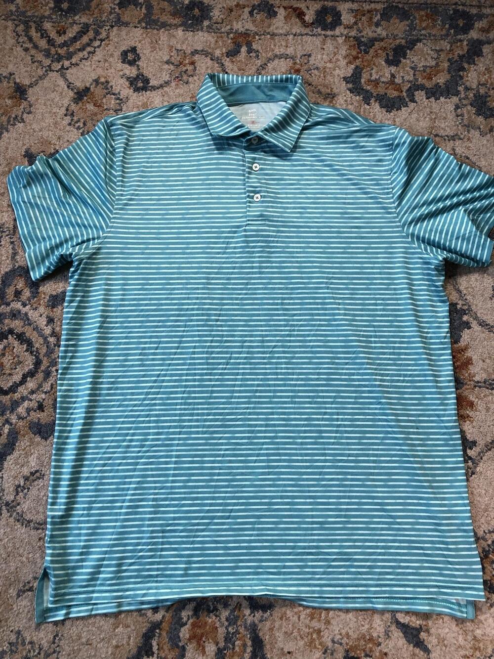 Southern Tide Polo Shirt Mens XL Blue Stripe Golf Performance Short Sleeve